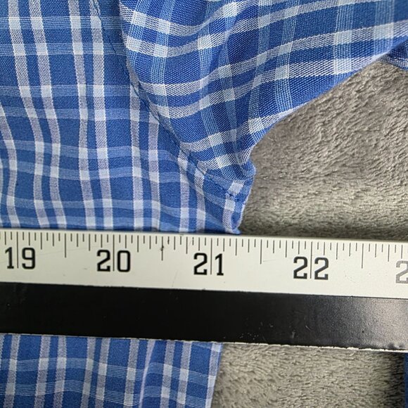 Mens Blue Plaid Chaps Shirt Long Sleeve Button Down Stretch Cotton Blend Size M - Picture 6 of 8